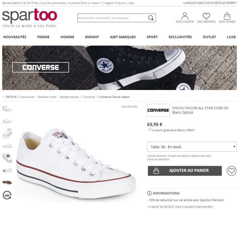 Fiche Produit au dessus ligne flotaison spartoo chaussure converse all ...
